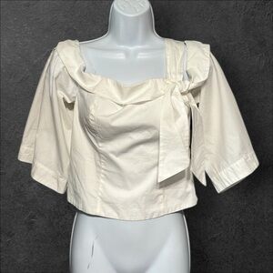 Free People Off-The-Shoulder Smocked Cropped Top W/Tie Detail White Women’s Sz 4